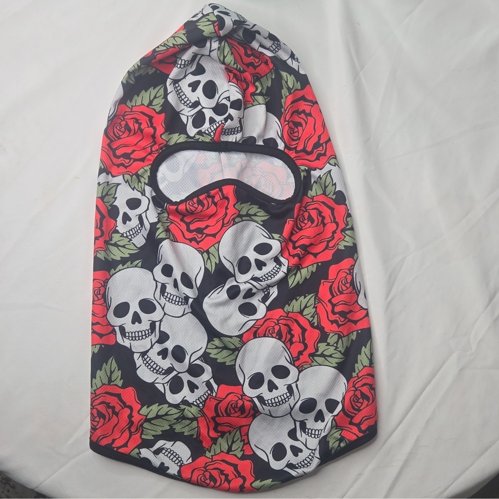Gothic Skull & Rose Balaclava Mask Stretch Breathable Motorcycle Ski Mask - Picture 5 of 5
